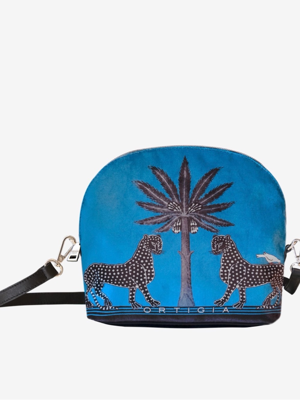 Ortigia Sicilia Blue Printed Palm & Leopard Crossbody Bag